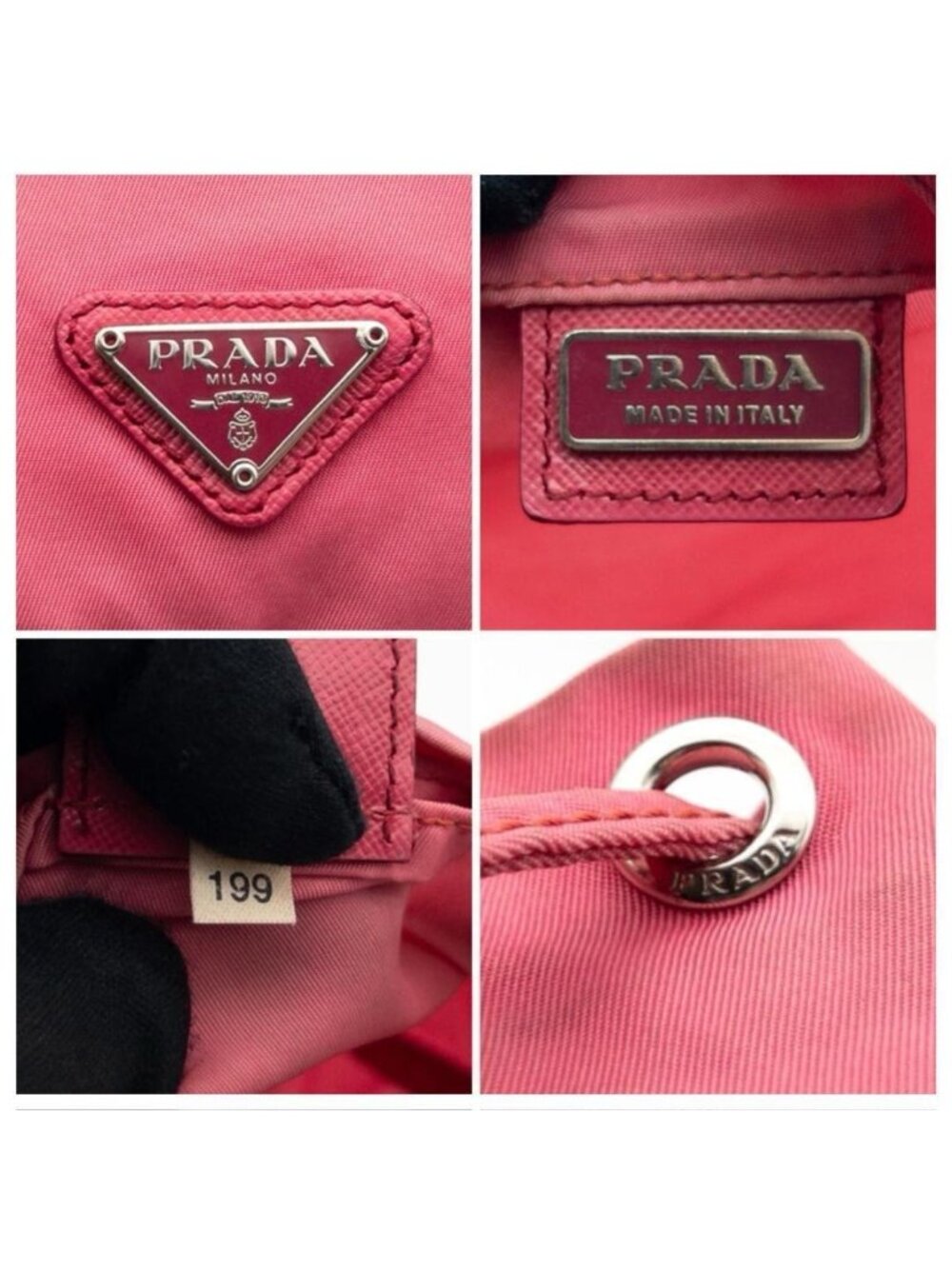 Prada Tessuto Nylon Drawstring Pouch Triangle Logo Pink - Picture 6 of 10